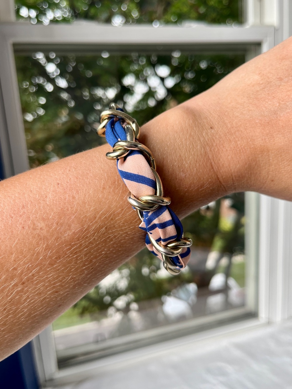 100% Silk & Gold-Tone Metal Bracelet w/ Gold Heart Charm and CZ Stone Accent